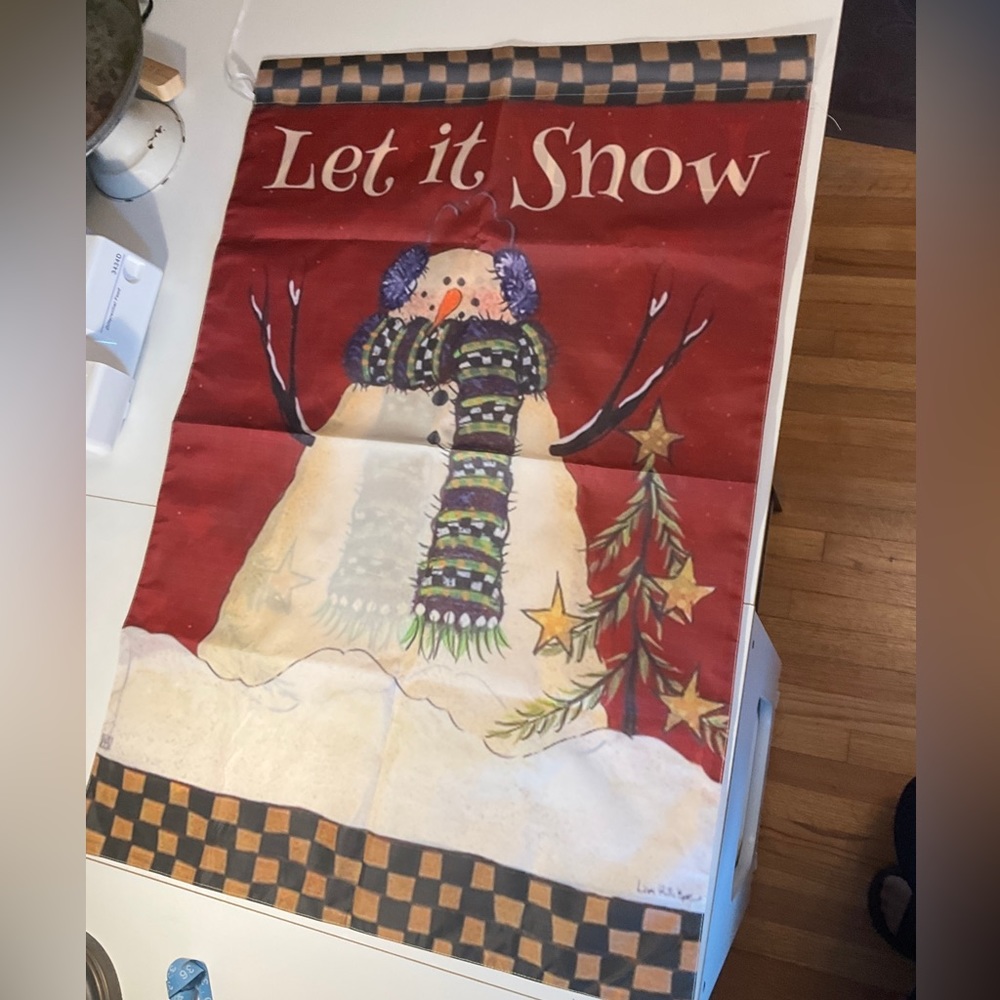 Charming primitive snowman Let it Snow outdoorhouse flag! 27x39 2-sided design!
